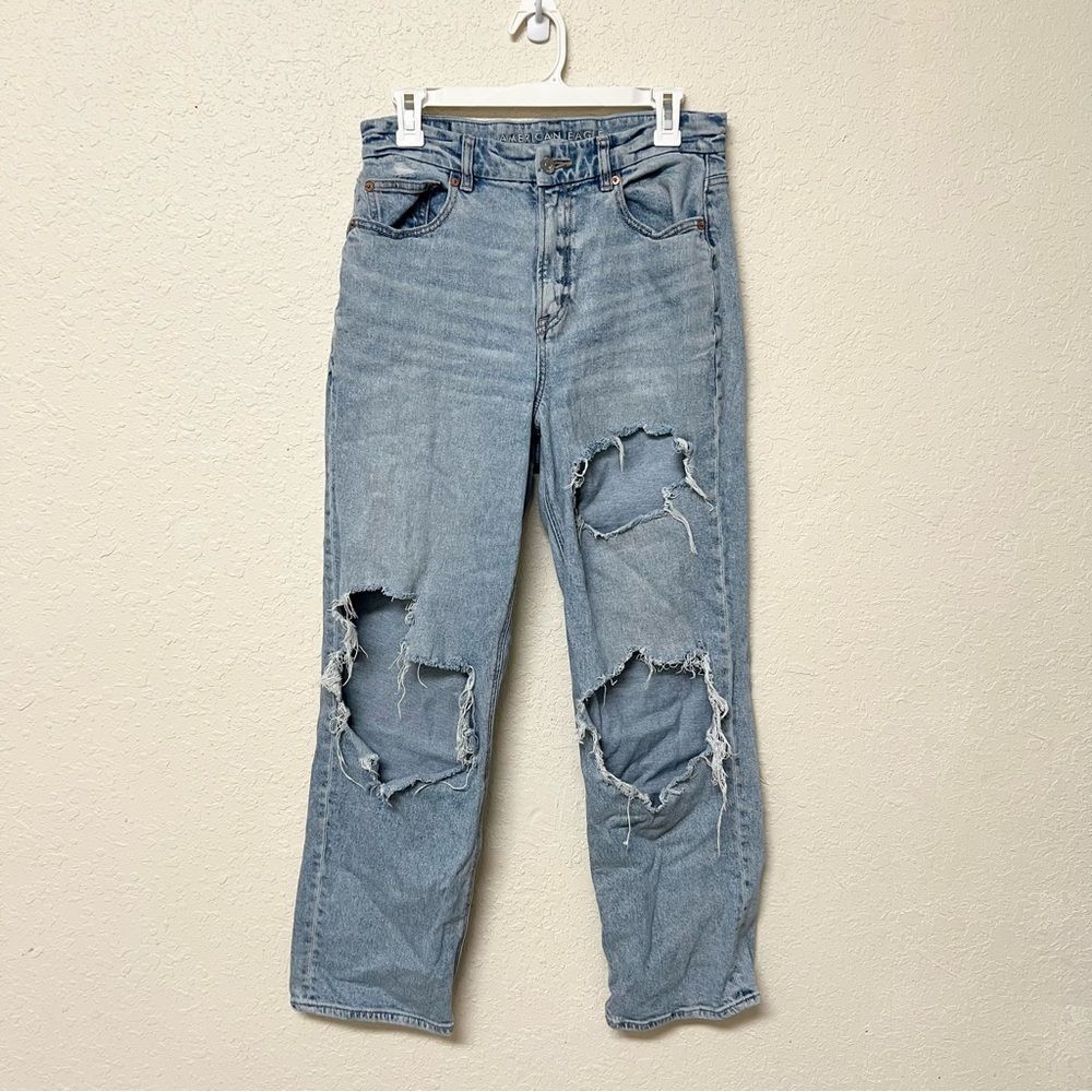 American Eagle Curvy 90s Straight Blue Denim Jeans Size 8R Stretch Light Wash